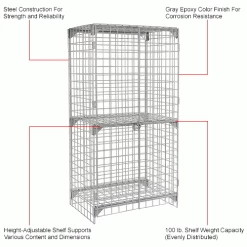 Global Industrial™ Wire Mesh Security Cage Locker, 36"Wx24"Dx72"H, Gray, Unassembled -Deals Lockers Store 184086IN 1wco
