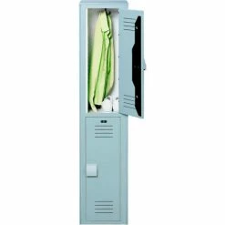Bradley Corporation Bradley 2-Tier 2 Door Lenox Plastic Locker, 12"W x 12"D x 36"H, Gray, Assembled -Deals Lockers Store 2 tier gray open 1