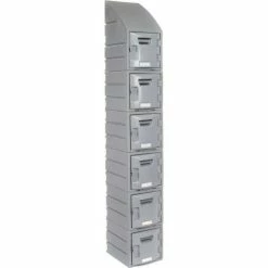 Remco Plastics 6-Tier 6 Door Box Plastic Locker, 12"W x 15"D x 23"H, Gray, Assembled -Deals Lockers Store 238039 03