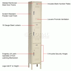 Global Industrial™ Paramount® 3-Tier 3 Door Locker, 12"Wx15"Dx24"H, Tan, Unassembled -Deals Lockers Store 238230TN 1wco