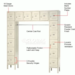 Global Industrial™ 16 Person Box Locker, 12"W x 18"D x 12"H, Tan, Assembled -Deals Lockers Store 238232TN 1wco 1
