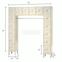 Global Industrial™ 16 Person Box Locker, 12"W x 18"D x 12"H, Tan, Assembled -Deals Lockers Store 238232TN dim 1