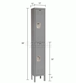 Hallowell® 2-Tier 2 Door Premium Locker, 12"W x 12"D x 30"H, Dark Gray, Unassembled -Deals Lockers Store 238353GY dim