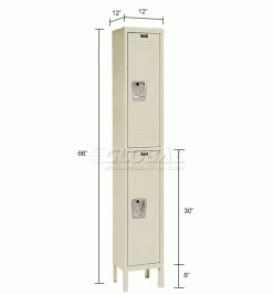 Hallowell® 2-Tier 2 Door Premium Locker, 12"W x 12"D x 30"H, Tan, Unassembled 39 Hallowell® 2-Tier 2 Door Premium Locker, 12"W x 12"D x 30"H, Tan, Unassembled -Deals Lockers Store 238353PT dim