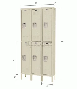 Hallowell® 2-Tier 6 Door Premium Locker, 12"W x 18"D x 30"H, Tan, Unassembled -Deals Lockers Store 238358PT dim