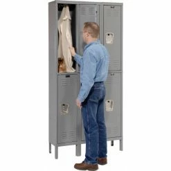 Hallowell® 2-Tier 6 Door Premium Locker, 12"W x 15"D x 36"H, Dark Gray, Unassembled -Deals Lockers Store 238360GY 02 1