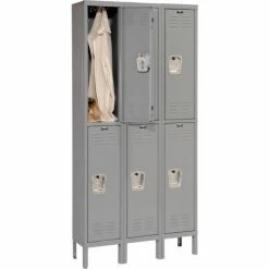 Hallowell® 2-Tier 6 Door Premium Locker, 12"W x 15"D x 36"H, Dark Gray, Unassembled -Deals Lockers Store 238360GY 06 1