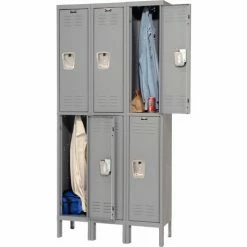 Hallowell® 2-Tier 6 Door Premium Locker, 12"W x 15"D x 36"H, Dark Gray, Unassembled -Deals Lockers Store 238360GY 09 1