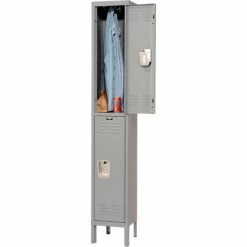 Hallowell® 2-Tier 2 Door Premium Locker, 12"W x 12"D x 30"H, Dark Gray, Unassembled -Deals Lockers Store 238361GY 02