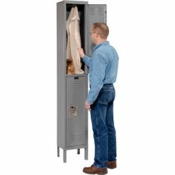 Hallowell® 2-Tier 2 Door Premium Locker, 12"W x 12"D x 30"H, Dark Gray, Unassembled -Deals Lockers Store 238361GY 03
