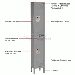 Hallowell® 2-Tier 2 Door Premium Locker, 12"W x 12"D x 30"H, Dark Gray, Unassembled -Deals Lockers Store 238361GY 1wco