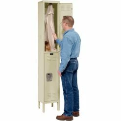 Hallowell® 2-Tier 2 Door Premium Locker, 12"W x 15"D x 30"H, Tan, Unassembled -Deals Lockers Store 238361PT 03 3