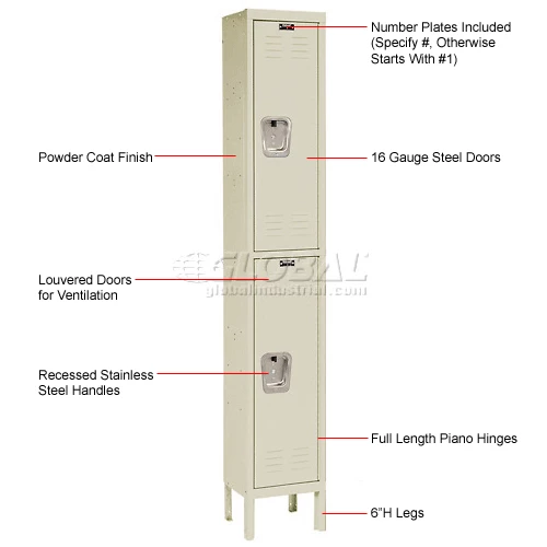 Hallowell® 2-Tier 2 Door Premium Locker, 12"W x 12"D x 30"H, Tan, Unassembled 16 Hallowell® 2-Tier 2 Door Premium Locker, 12"W x 12"D x 30"H, Tan, Unassembled - Image 14