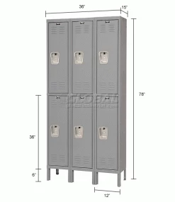 Hallowell® 2-Tier 6 Door Premium Locker, 12"W x 15"D x 36"H, Dark Gray, Unassembled -Deals Lockers Store 238362GY dim