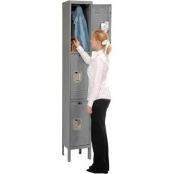 Hallowell® 3-Tier 3 Door Premium Locker, 12"W x 12"D x 24"H, Dark Gray, Unassembled -Deals Lockers Store 238365GY 02 1