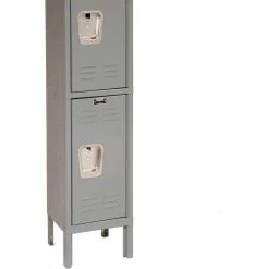Hallowell® 3-Tier 3 Door Premium Locker, 12"W x 15"D x 24"H, Dark Gray, Assembled -Deals Lockers Store 238365GY 03