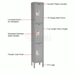 Hallowell® 3-Tier 3 Door Premium Locker, 12"W x 12"D x 24"H, Dark Gray, Unassembled -Deals Lockers Store 238365GY 1wco 1