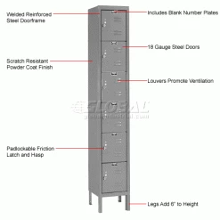 Hallowell® 6-Tier 6 Door Premium Locker, 12"W x 15"D x 12"H, Dark Gray, Assembled -Deals Lockers Store 238371GY 1wco