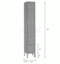 Hallowell® 6-Tier 6 Door Premium Locker, 12"W x 15"D x 12"H, Dark Gray, Assembled -Deals Lockers Store 238373GY dim