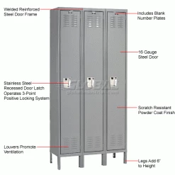 Hallowell® 1-Tier 3 Door Premium Locker, 12"W x 12"D x 60"H, Dark Gray, Unassembled -Deals Lockers Store 239263GY 1wco 1