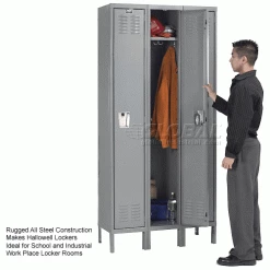 Hallowell® 1-Tier 3 Door Premium Locker, 12"W x 18"D x 60"H, Dark Gray, Unassembled -Deals Lockers Store 239263GY 2wco 2