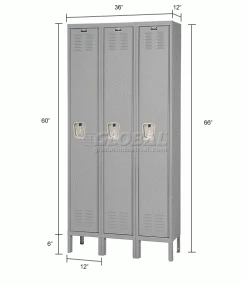 Hallowell® 1-Tier 3 Door Premium Locker, 12"W x 12"D x 60"H, Dark Gray, Unassembled -Deals Lockers Store 239263GY dim