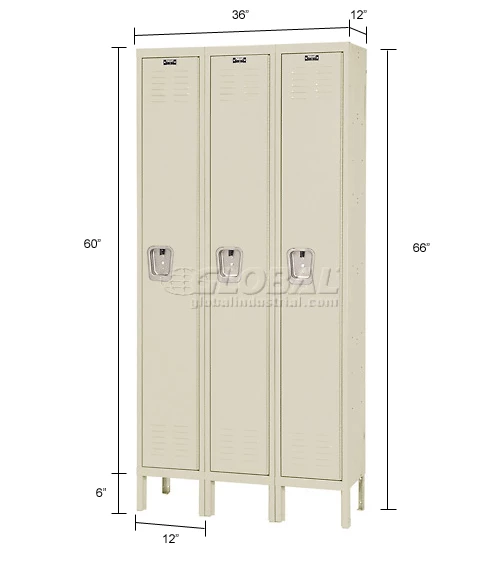 Hallowell® 1-Tier 3 Door Premium Locker, 12"W x 12"D x 60"H, Tan, Assembled 25 Hallowell® 1-Tier 3 Door Premium Locker, 12"W x 12"D x 60"H, Tan, Assembled - Image 23