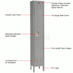 Hallowell® 1-Tier 1 Door Premium Locker, 18"W x 21"D x 72"H, Dark Gray, Assembled 32 Hallowell® 1-Tier 1 Door Premium Locker, 18"W x 21"D x 72"H, Dark Gray, Assembled -Deals Lockers Store 239268GY 1wco