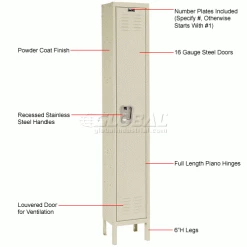 Hallowell® 1-Tier 1 Door Premium Locker, 12"W x 15"D x 72"H, Tan, Unassembled -Deals Lockers Store 239268PT 1wco