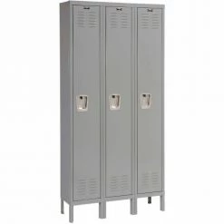 Hallowell® 1-Tier 3 Door Premium Locker, 12"W x 18"D x 72"H, Dark Gray, Unassembled