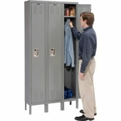 Hallowell® 1-Tier 3 Door Premium Locker, 12"W x 12"D x 60"H, Dark Gray, Unassembled -Deals Lockers Store 239269GY 01 1