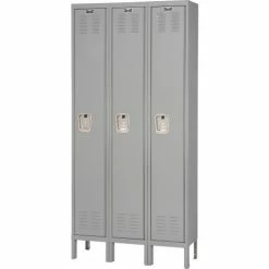 Hallowell® 1-Tier 3 Door Premium Locker, 12"W x 12"D x 60"H, Dark Gray, Unassembled -Deals Lockers Store 239269GY 04 1