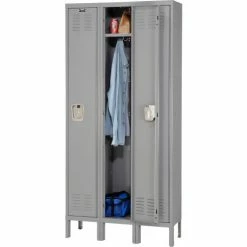 Hallowell® 1-Tier 3 Door Premium Locker, 12"W x 18"D x 60"H, Dark Gray, Unassembled -Deals Lockers Store 239269GY 05 2