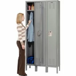 Hallowell® 1-Tier 3 Door Premium Locker, 12"W x 18"D x 60"H, Dark Gray, Unassembled -Deals Lockers Store 239269GY 06 2