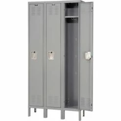 Hallowell® 1-Tier 3 Door Premium Locker, 12"W x 18"D x 60"H, Dark Gray, Unassembled -Deals Lockers Store 239269GY 07 2
