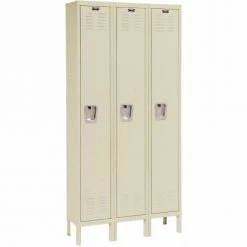 Hallowell® 1-Tier 3 Door Premium Locker, 12"W x 12"D x 60"H, Tan, Assembled