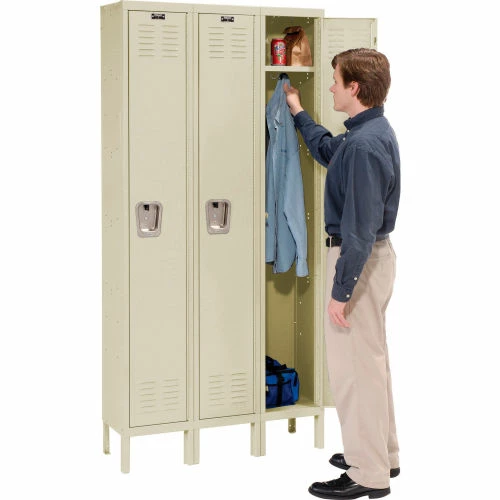 Hallowell® 1-Tier 3 Door Premium Locker, 12"W x 12"D x 60"H, Tan, Assembled 4 Hallowell® 1-Tier 3 Door Premium Locker, 12"W x 12"D x 60"H, Tan, Assembled - Image 2