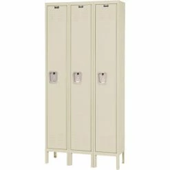 Hallowell® 1-Tier 3 Door Premium Locker, 12"W x 15"D x 60"H, Tan, Assembled -Deals Lockers Store 239269PT 04 1