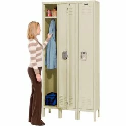 Hallowell® 1-Tier 3 Door Premium Locker, 12"W x 15"D x 60"H, Tan, Unassembled -Deals Lockers Store 239269PT 06 2