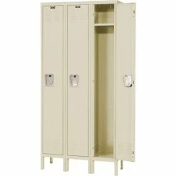 Hallowell® 1-Tier 3 Door Premium Locker, 12"W x 15"D x 60"H, Tan, Assembled -Deals Lockers Store 239269PT 07 1