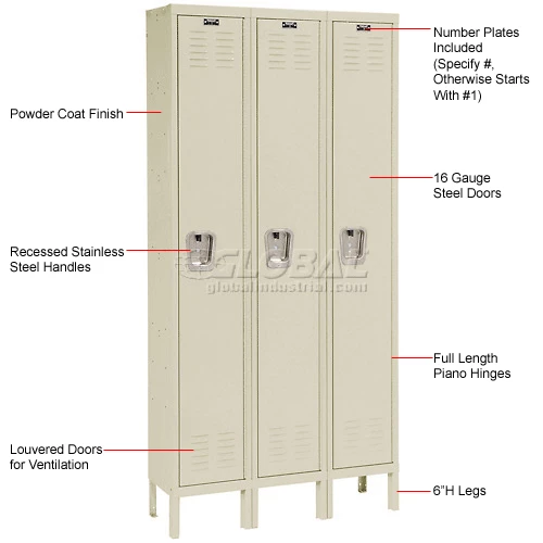 Hallowell® 1-Tier 3 Door Premium Locker, 12"W x 12"D x 60"H, Tan, Assembled 20 Hallowell® 1-Tier 3 Door Premium Locker, 12"W x 12"D x 60"H, Tan, Assembled - Image 18