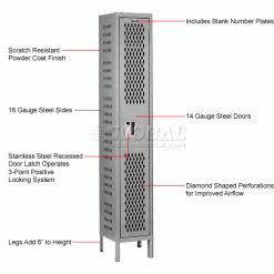 Hallowell® 1-Tier 1 Door Heavy-Duty Ventilated Locker, 18"Wx18"Dx72"H, Dark Gray, Unassembled -Deals Lockers Store 239280GY 1wco