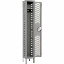 Hallowell® 1-Tier 1 Door Heavy-Duty Ventilated Locker, 12"Wx12"Dx72"H, Dark Gray, Assembled -Deals Lockers Store 239284GY 01 5