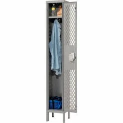 Hallowell® 1-Tier 1 Door Heavy-Duty Ventilated Locker, 15"Wx18"Dx72"H, Gray, Unassembled -Deals Lockers Store 239284GY 03 2