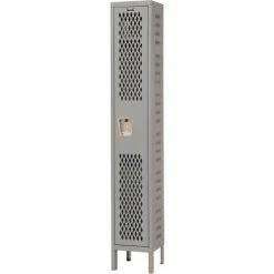 Hallowell® 1-Tier 1 Door Heavy-Duty Ventilated Locker, 12"Wx12"Dx72"H, Dark Gray, Assembled -Deals Lockers Store 239284GY 04 5