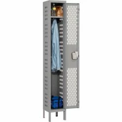 Hallowell® 1-Tier 1 Door Heavy-Duty Ventilated Locker, 18"Wx18"Dx72"H, Dark Gray, Assembled -Deals Lockers Store 239284GY 05 1
