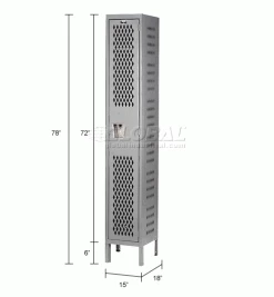 Hallowell® 1-Tier 1 Door Heavy-Duty Ventilated Locker, 15"Wx18"Dx72"H, Dark Gray, Assembled -Deals Lockers Store 239288GY dim 1