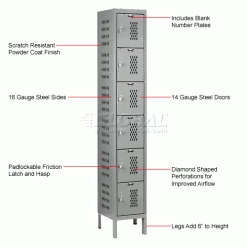 Hallowell® 6-Tier 6 Door Heavy-Duty Ventilated Locker, 12"Wx15"Dx12"H, Dark Gray, Unassembled -Deals Lockers Store 239304GY 1wco 1