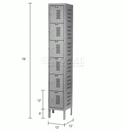 Hallowell® 6-Tier 6 Door Heavy-Duty Ventilated Locker, 12"Wx12"Dx12"H, Dark Gray, Unassembled -Deals Lockers Store 239304GY dim