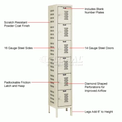 Hallowell® 6-Tier 6 Door Heavy-Duty Ventilated Locker, 12"Wx12"Dx12"H, Tan, Assembled -Deals Lockers Store 239304PT 1wco